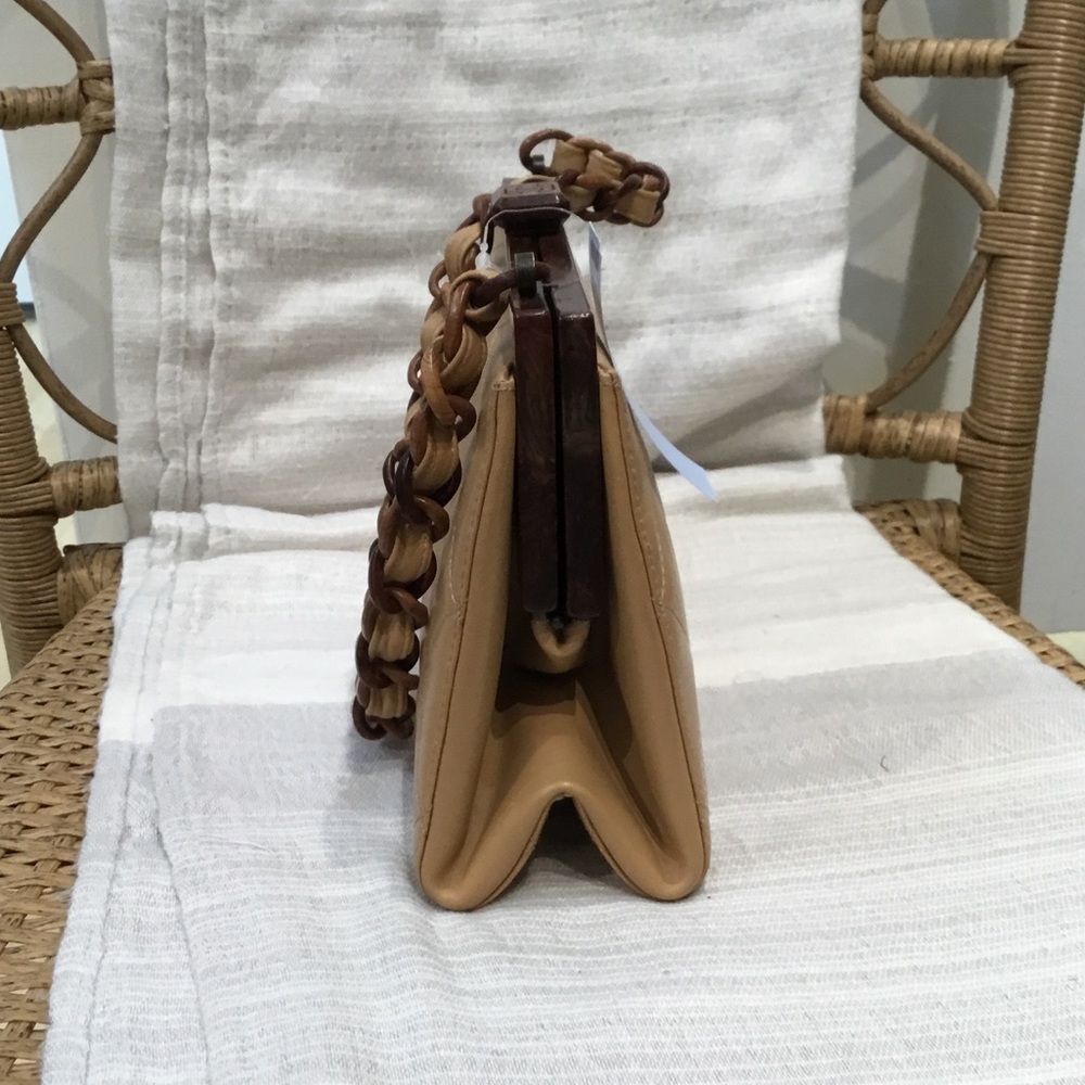 Vintage Quilted Tan Leather Shoulder Bag with Braided Chain Strap - Picture 2 of 7